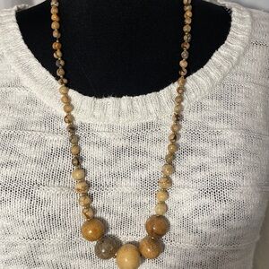Vintage Wooden Beaded Necklace with Earthy Tones.  Old hook and loop closure